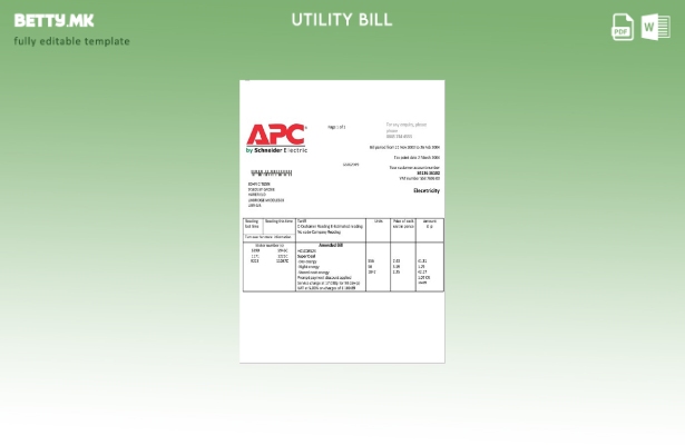 Модерен стил Обединетото Кралство APC шаблон за сметки за електрична енергија за